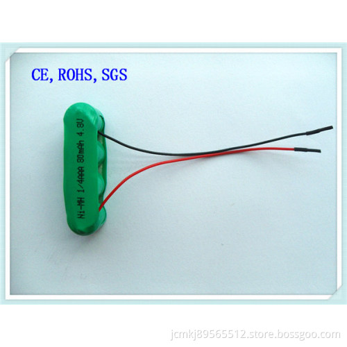Ni-MH Rechargeable 1/4AAA-80mAh 4.8V Battery Pack for Circuit Board, Dashboard, Electric Toys, Battery, Alarm System, Rechargeable Battery